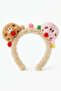 Colorful Pompom Plush Hair Crown with Chocolate Cookie Figures - Fun Makeup and Face Washing Crown - 2