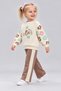 Girl's Floral Patterned Oversize Sweatshirt and Flared Bottom Top Set – Three Yarns, Ruffled, Winter Style - 3