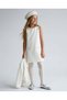 Buxe White Crew Neck Stoned Girls' Tweed Dress