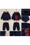 Unisex Baby 100% Cotton Navy Blue Elastic Cuffed Hooded Back Printed Tracksuit Set - 3