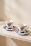 Solina Porcelain 2-Person Coffee Cup Set with Pink Flowers and Blue Feet 90 ml Turkish Coffee Espresso Cup Set - 7