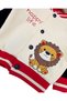 Baby Boy 1-2-3 Years Old, Lion Printed Thick 3-Strand Rastered College Cardigan, Jacket - 4