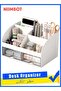 NIIMBOT Desk Organizer and Accessories with 6 Compartments and 2 Drawers, Plastic Makeup Organizer