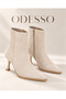 Women's Suede Pointed Toe Thin Goblet Heeled Zippered Boots Short Ankle Stylish Heeled Boots (Brown-Black-Beige) - 5