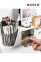WAOKN 360° Rotating Desk Organizer with 2 Drawers, Dustproof Stationery Storage Box , Minimalist - 5