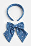 Blue Denim Look Bow Patterned Hair Crown and Bow Hair Clip Set - 2-Piece Women's / Girls' Hair Accessory Set - 2