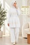 Tunic Blouse with Adjustable Waist Drawstring Detail and Waterway Bead Embroidery