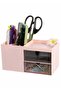 Stylish Pink Desk Organizer with 3 Compartments & 2 Drawers - Multi-Functional Pencil Holder for