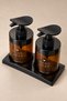 Black Stand-Up Dirty Hand Soap Dispenser Set - Amber Glass Soap Dispenser Set with Wrist Press - Liquid Soap and Dishwashing Detergent Dispenser - 7