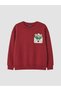 Burgundy Printed Girls' Thick Sweatshirt