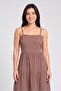 Women Plain Midi Dress, Brown - 2
