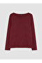 Two Mt Shop Quality Lcw Curve Burgundy Plain Standard & Regular Long Sleeve Women's T-Shirt - 2