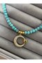 Women's Turquoise Beaded Zircon Stone Moon Star Charm Necklace