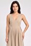 Women Solid Maxi Dress, Beige - 2