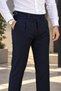 Navy Blue Old Money Pleated Stretch Fabric Fabric Trousers