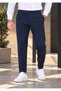 Navy Blue Old Money Pleated Stretch Fabric Fabric Trousers - 2