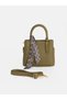 Khaki Scarf Detailed Leather Look Women's Shoulder Bag
