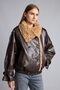 Oversize Plush Collared Double-Breasted Faux Leather Coat I2761Ax26Wn - 3