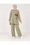Women's Khaki Pocket and Tassel Detailed Tunic Trousers Two-Piece Set