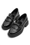 Untesa Belt Buckle Tasseled Women's Shoes Loafer Ballerina Black Croka - 4