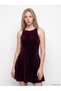 Two Mt Shop Quality Xside Burgundy Velvet Plain Tight & Slim Oval Neck Mini Dress - 2