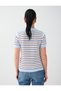 Light Blue Striped Patterned Crew Neck Short Sleeve Knitwear Sweater - 7