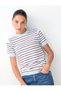 Light Blue Striped Patterned Crew Neck Short Sleeve Knitwear Sweater - 4