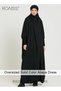 Women One Piece Full Coverage Abaya with Attached Hijab, Solid Loose Batwing Sleeve Muslim Prayer Dr - 4