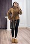 Women's Winter Milk Coffee Color Stand Collar Raglan Sleeve Short Trench Coat 8646 - 2