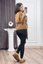 Women's Winter Milk Coffee Color Stand Collar Raglan Sleeve Short Trench Coat 8646 - 4