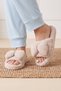 Beige Women's Open Plush House Slippers with Ribbon Buckle 2028Nav - 2