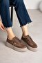 Women's Brown Double Striped Medium High Sole Comfortable Walking Shoes - 2