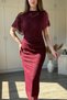 Elegant Tulle Dress with Cape Detail and Stones in Burgundy - 5