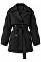 Short Buttoned Belted Black Trench Coat - 2