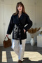 Short Buttoned Belted Black Trench Coat - 3