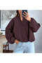 Double-Breasted Collar Balloon Sleeve Bomber Jacket - 20151 - Plum - 2