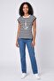 Women Crew Neck Short Sleeve Stripe Top, Multicolor - 2