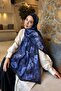 Vintage Flower Pattern Bamboo Shawl Navy Blue - 2