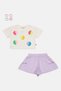 Toddlers Girl 3 Pieces Embroidered T-Shirt And Shorts With Ponytail Set, Multicolor - 2