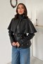 Women's Faux Leather Jacket with Cape Detail and Belt - 2
