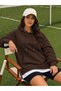 Women's long sleeve hooded lace-up blouse with side zippers and two-thread fabric - 3