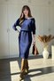 Boat Neck Modal Fabric Midi Navy Blue Dress