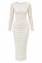 Lace Lined Midi Beige Dress - 2