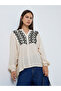 Cream Embroidered Long Sleeve Blouse - 3