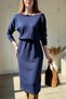 Boat Neck Modal Fabric Midi Navy Blue Dress - 4