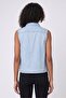 Women Pointed Collar Sleeveless Embroidered Tank Top, Light Blue - 4