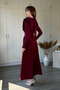 Padded High Neck Midi Burgundy Dress with Chest Detail - 6