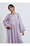 Lilac Thread Embroidery Round Neck Jalabiya - 2