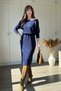 Boat Neck Modal Fabric Midi Navy Blue Dress - 3