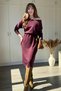 Boat Neck Modal Fabric Midi Burgundy Dress